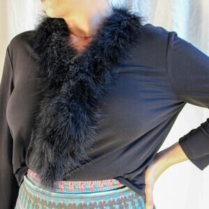 y2k calvin klein black feather-trim cardigan